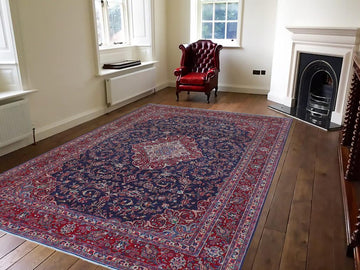 handmade Medallion, Traditional Kashan Blue Red Hand Knotted RECTANGLE 100% WOOL area rug 10x13